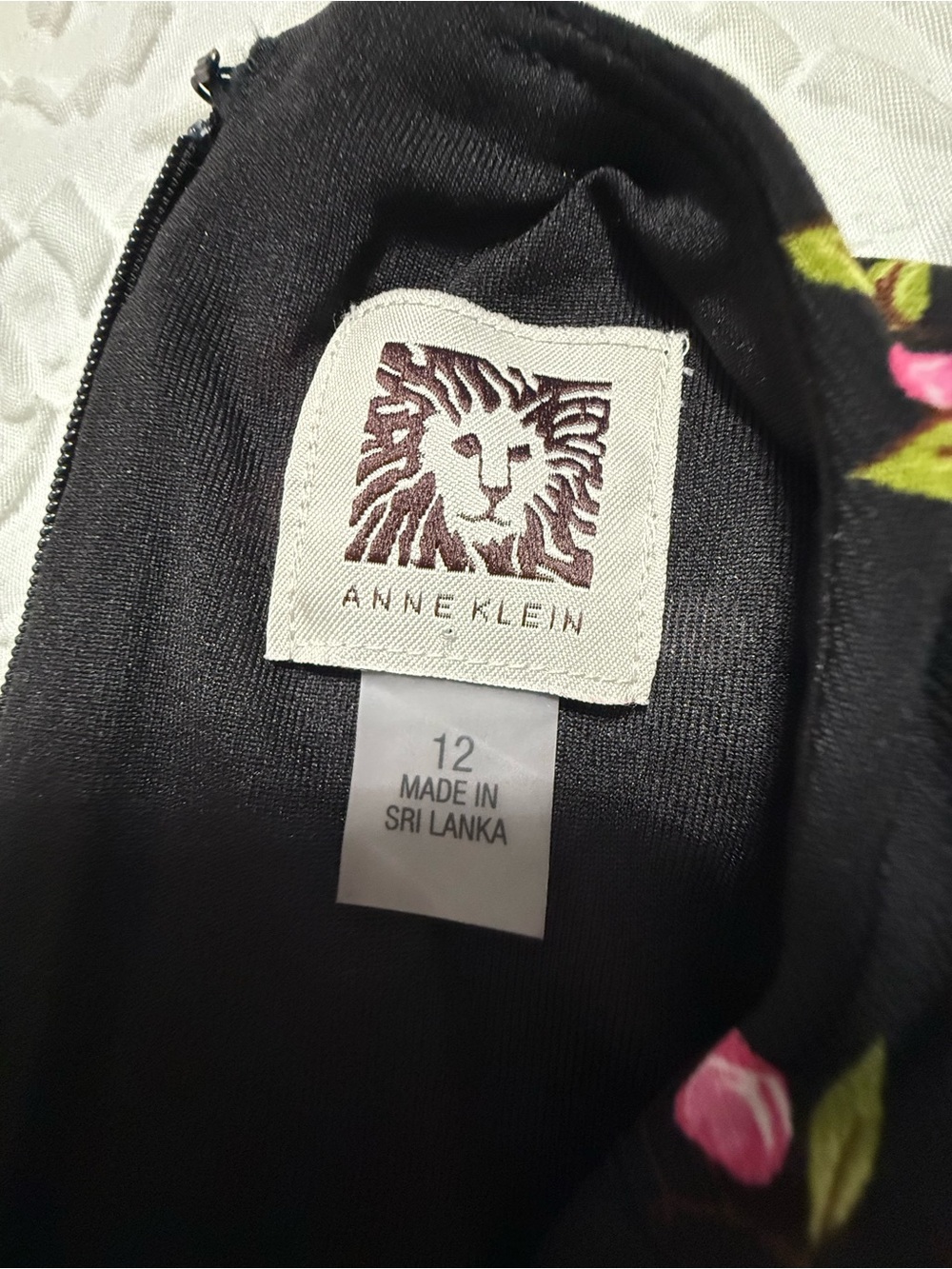 Anne Klein Black Midi Dress with Pink Floral Print and Tie Waist - Picture 5 of 5